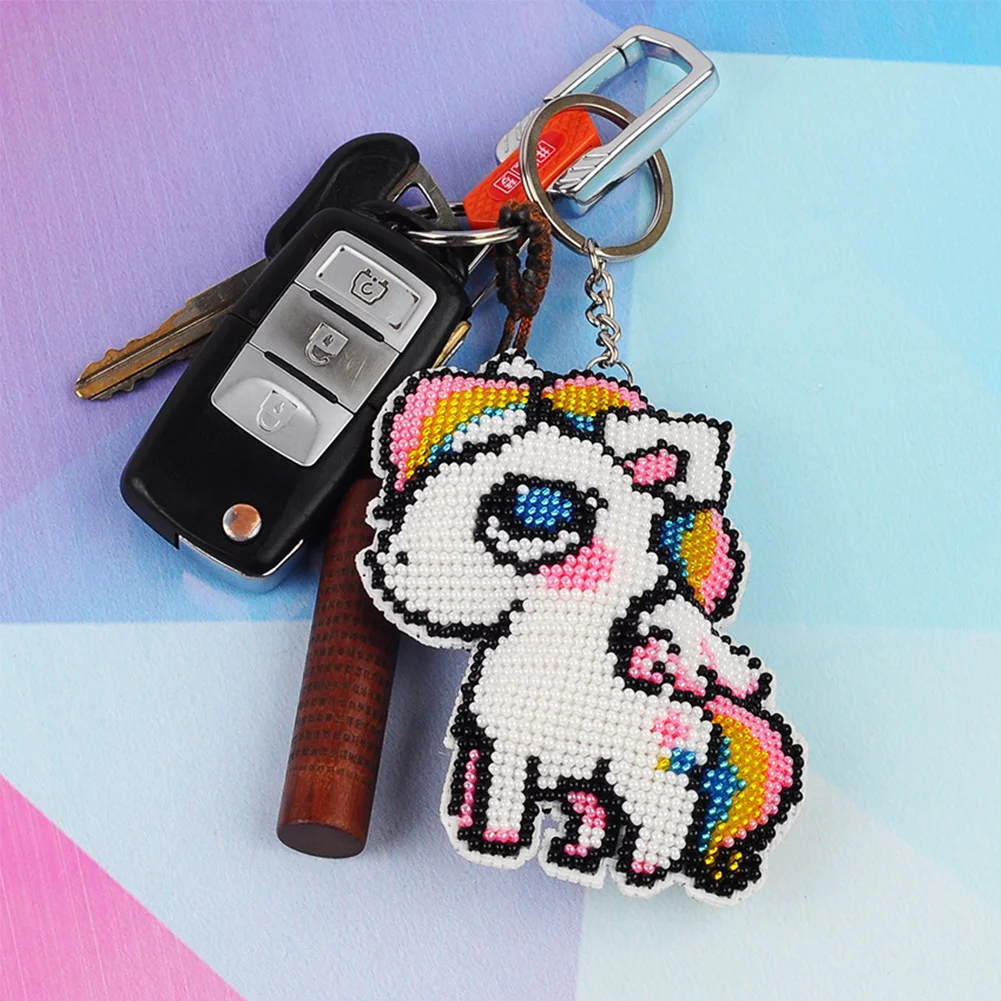White Horse - Stamped Bead Embroidery - Keychain