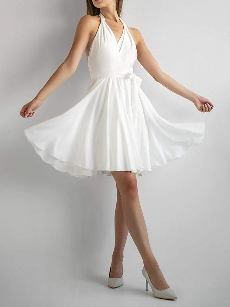 Solid halterneck backless mini dress