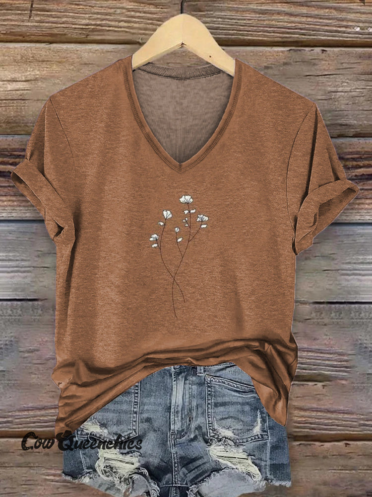 Women&rsquo;s Vintage Floral Art Print V-neck Casual T-shirt Multicolor / S