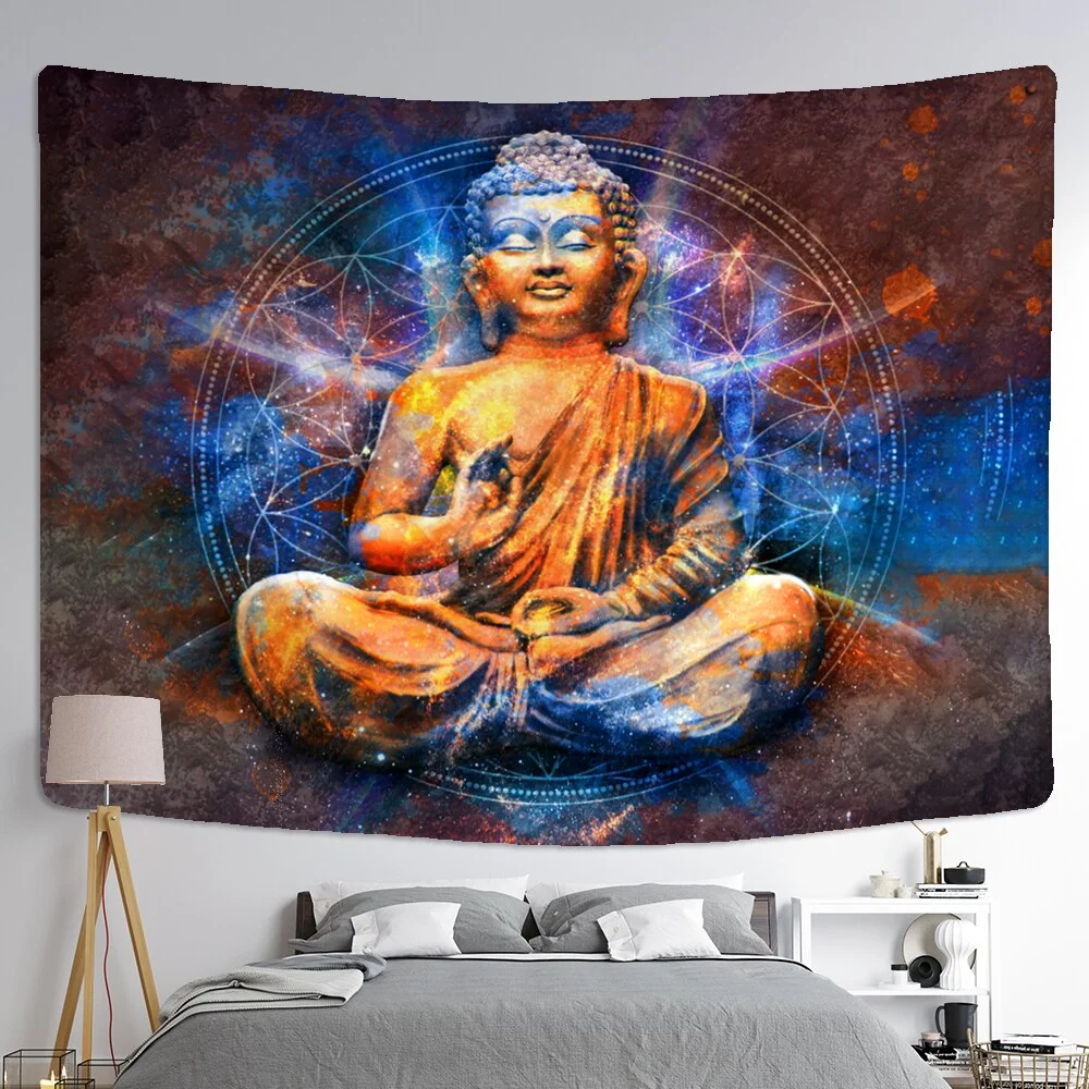 Psychedelic Indian Buddha Tapestry Wall Hanging Bohemian Religious Belief Tarot Card Hippie Mandala Home Decor