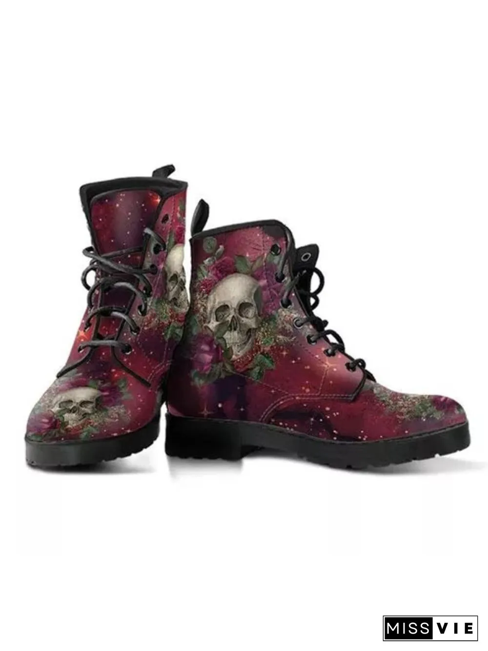 Floral Street All Season Printing Party Low Heel Lace-Up Non-Slip Classic Boots Boots for Women
