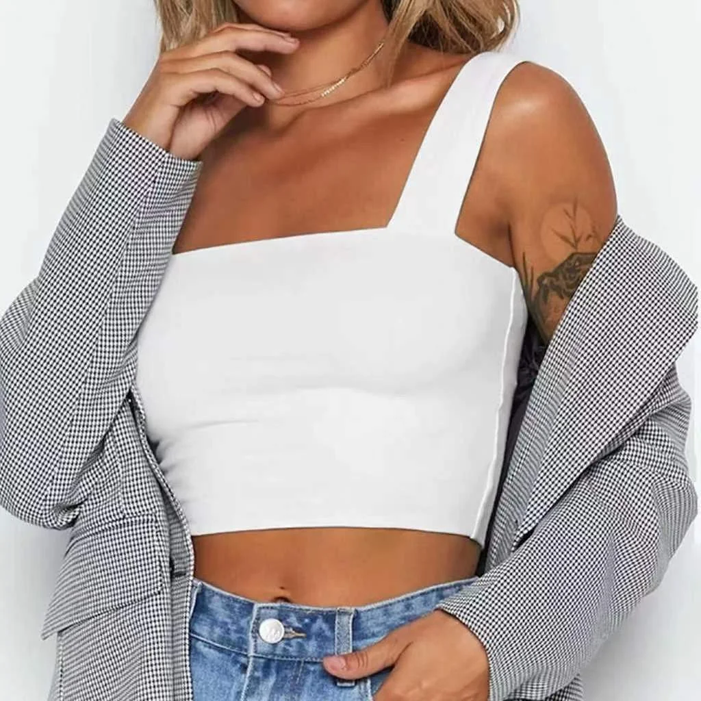 Fashion Square Neck Sleeveless Summer Crop Top White Women Black Casual Basic T Shirt Off Shoulder Cami Sexy Backless Tank Top