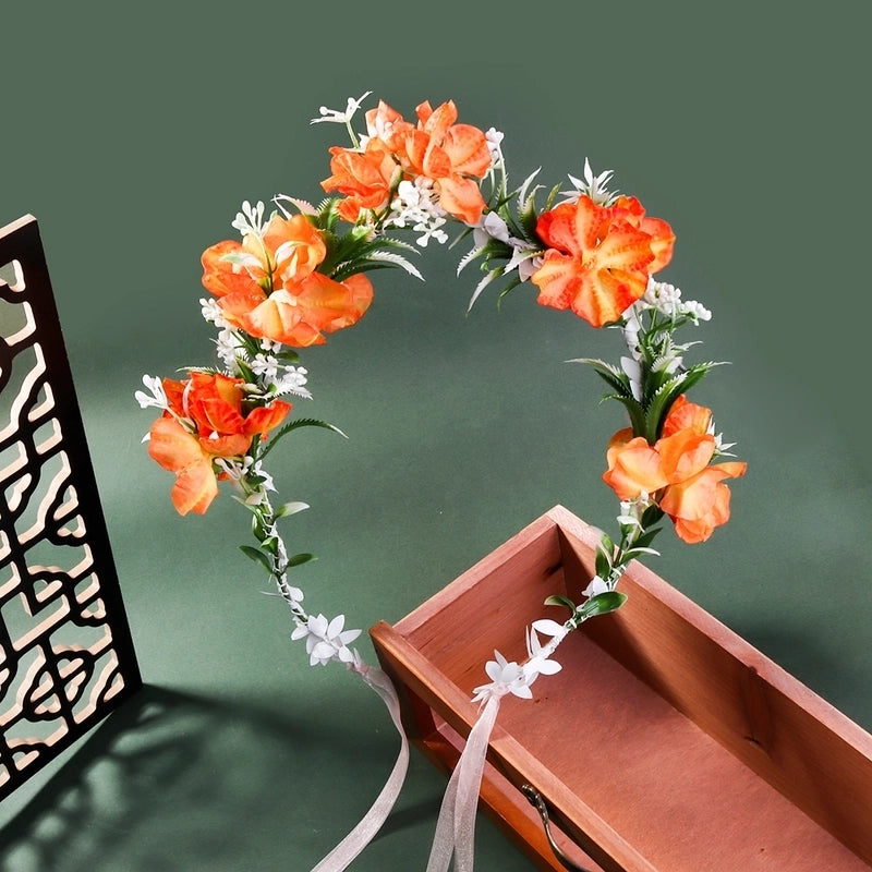 Women’s Bridal Sweet Flower Cloth Ribbon Braid Flowers Hair Band Wreath