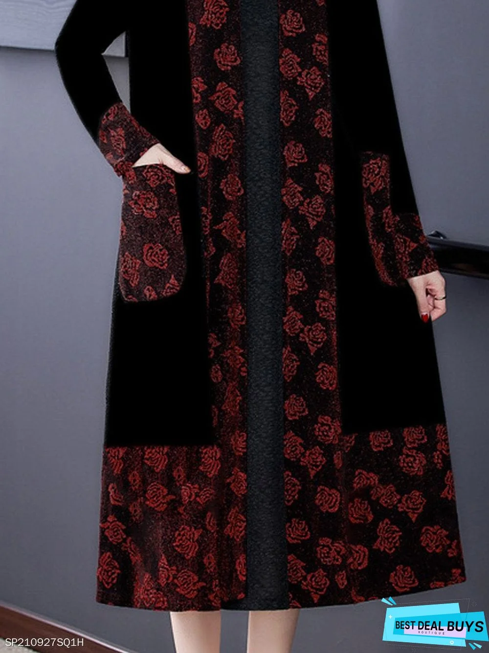 Elegant Rose Print All-Match Coat
