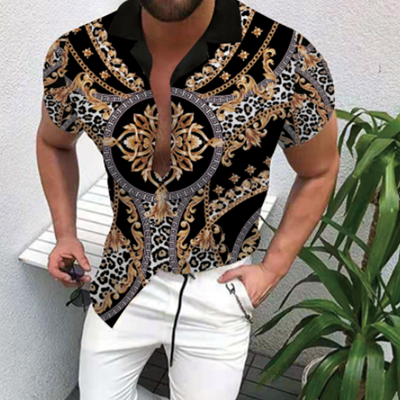 Exotic Print Summer Short-Sleeved Men's Shirts-VESSFUL