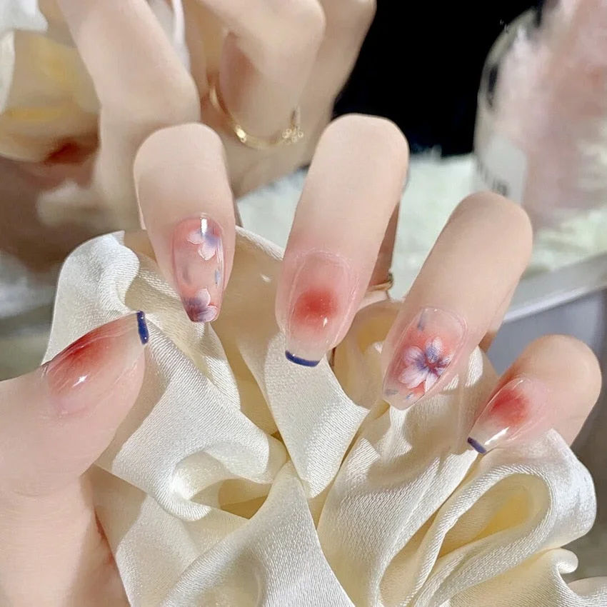 24pcs False press-on nails with a pattern Peach heart wear finished tablet nail art  removable Manicure beautiful false nails-Nail Inspo