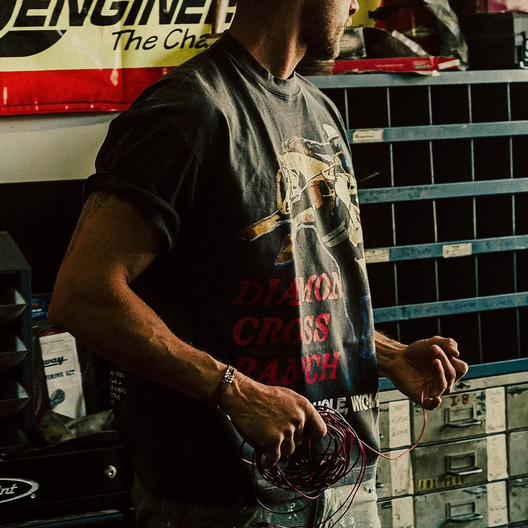 Men's Western Ranch Wild Horse Print Holiday T-Shirt-inspireuse