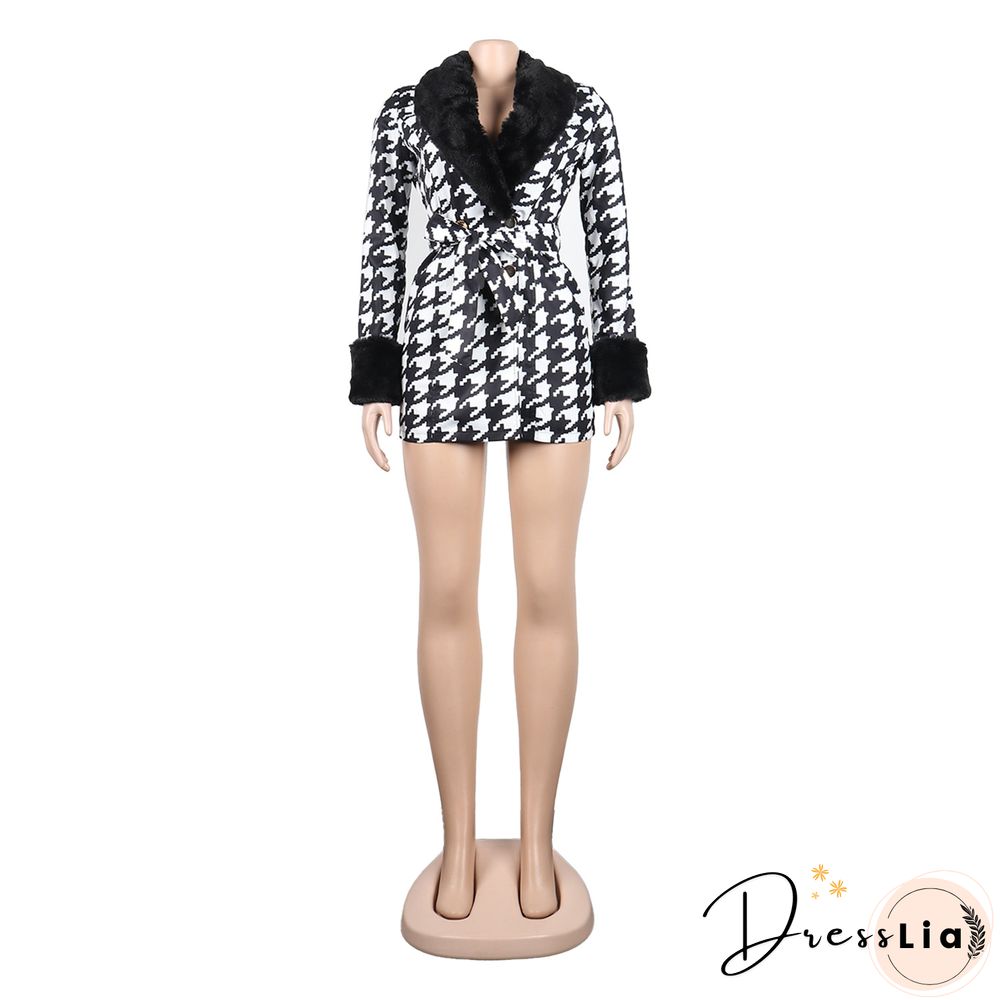 Plush Patchwork Print Winter Warm Women Coats