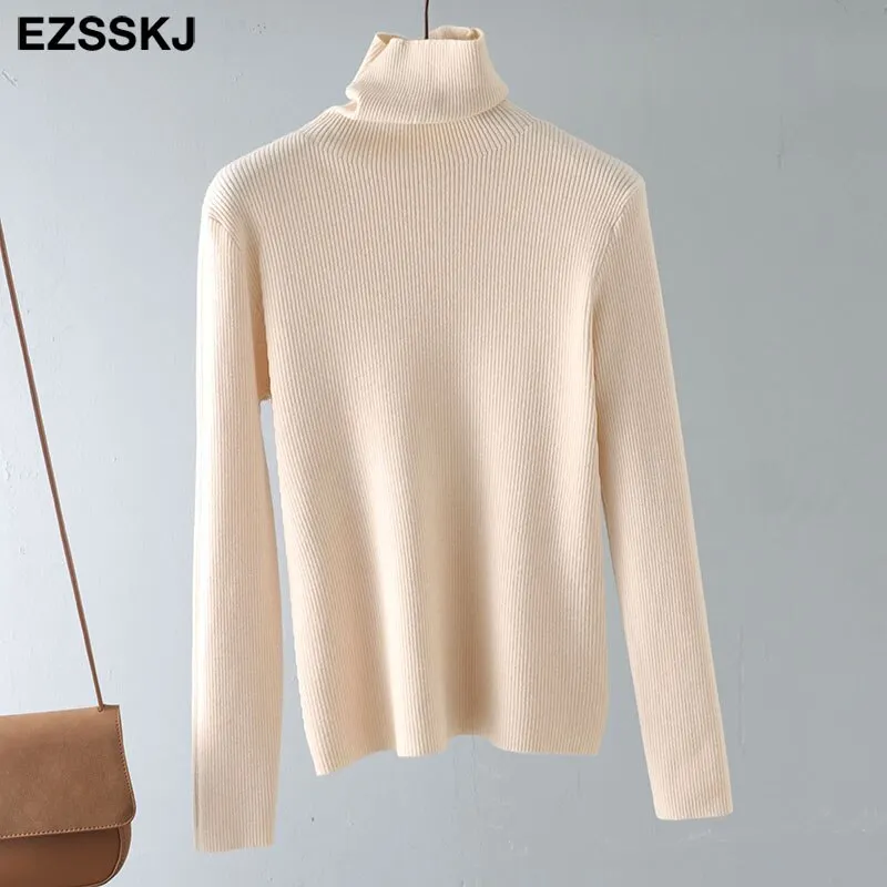 Pile collar Loose soft pure color turtleneck Sweater Pullovers for Women Casual Long Sleeve Sweater Jumpers Female top