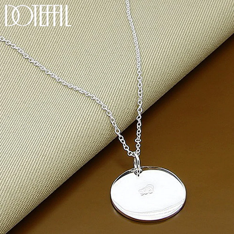 DOTEFFIL 925 Sterling Silver Round Card Tag Pendant Necklace 18-30 Inch Chain For Women Jewelry 