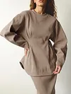 Knitted Long Sleeve Ruffled Top&Skirt Solid Color Urban Suit