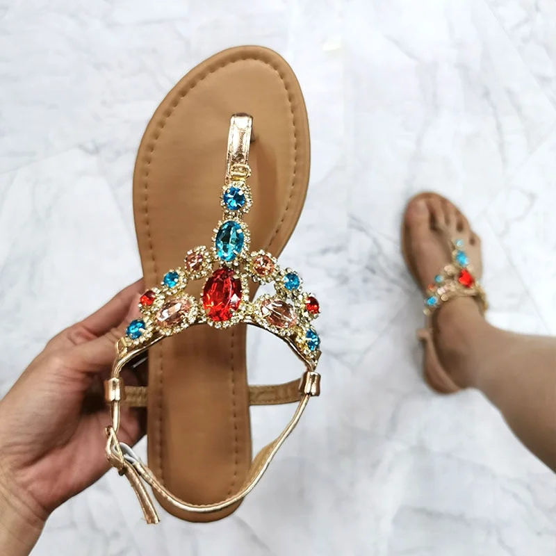 2023 Summer Glodiator Women Sandals Colored Big Diamond Party Shoes Rhinestone Decoration Simple Comfort Casual Woman Sandalias