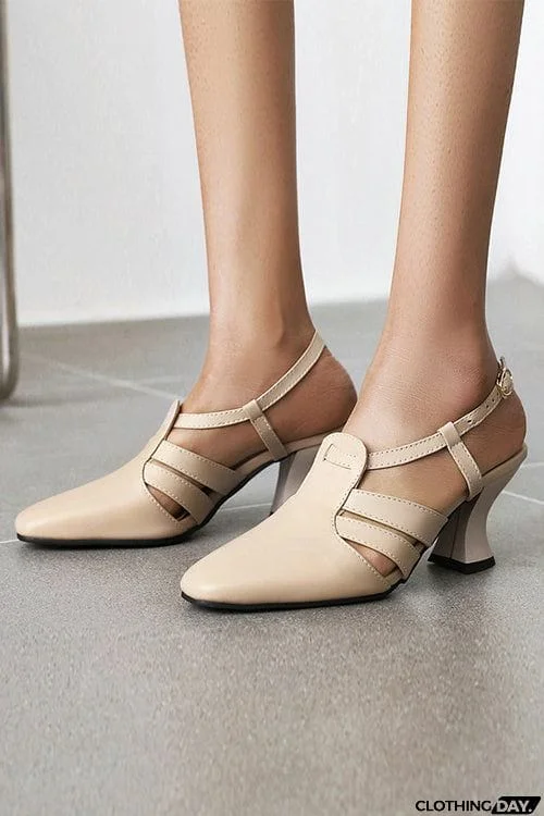 Fluted Heel Buckle Strap Slingback Sandals