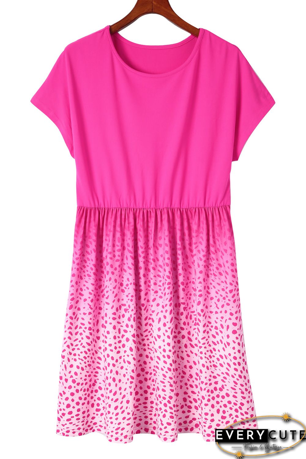 Rose Dotted Contrast Casual Pocket T Shirt Dress