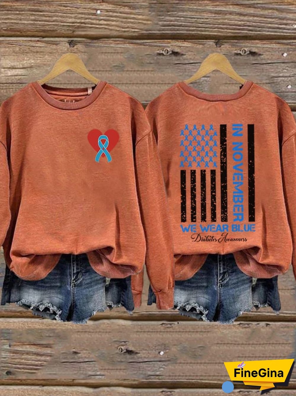 Women's In November We Wear Blue Diabetes Mellitus Print Crew Neck Sweatshirt