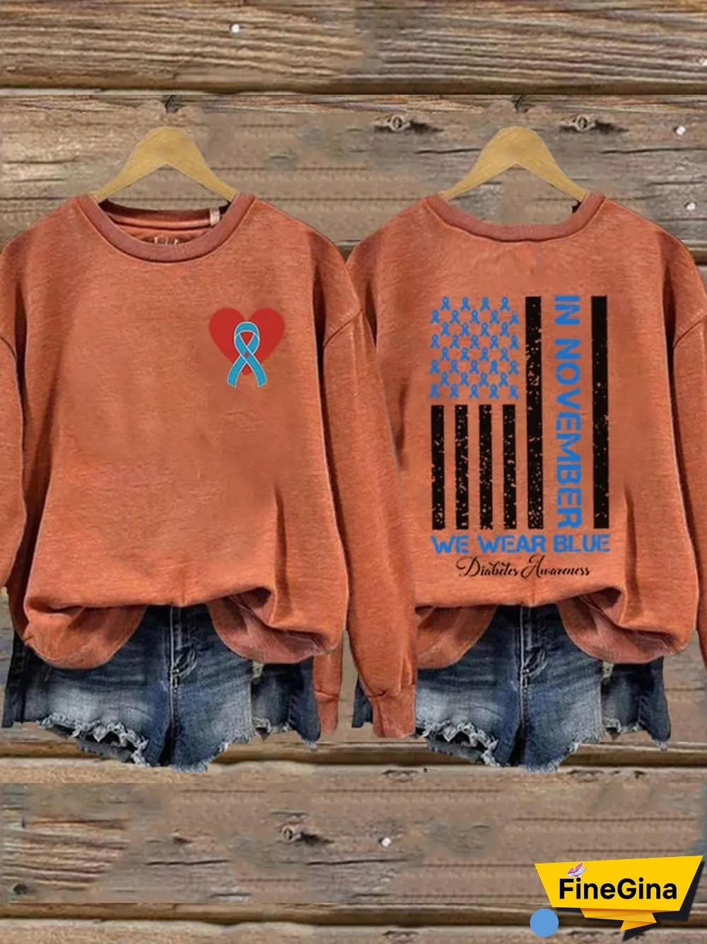 Women's In November We Wear Blue Diabetes Mellitus Print Crew Neck Sweatshirt