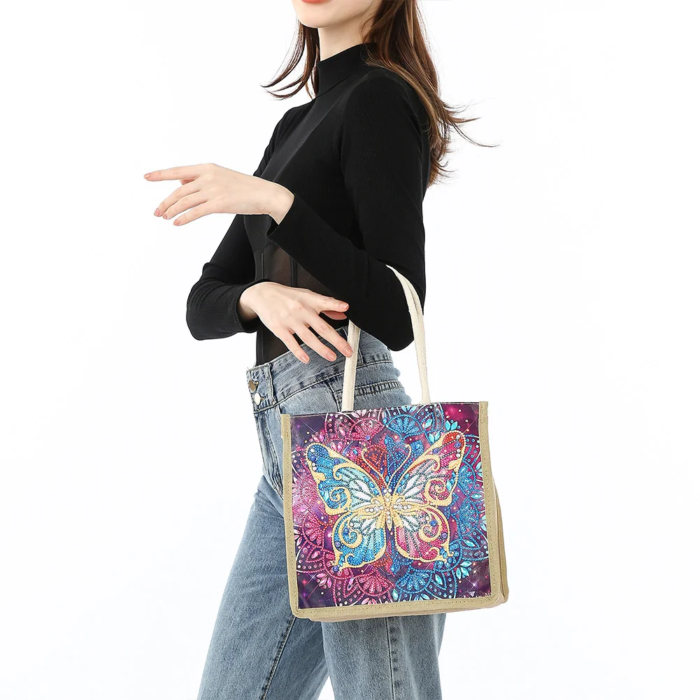 Butterfly Diamond Painting Handbag DIY Linen Shopping Tote Bag