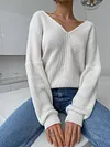 Casual V-Neck Loose Long Sleeve Solid Color Sweater