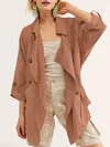 Solid Color Short Button Tie Windbreaker Coat