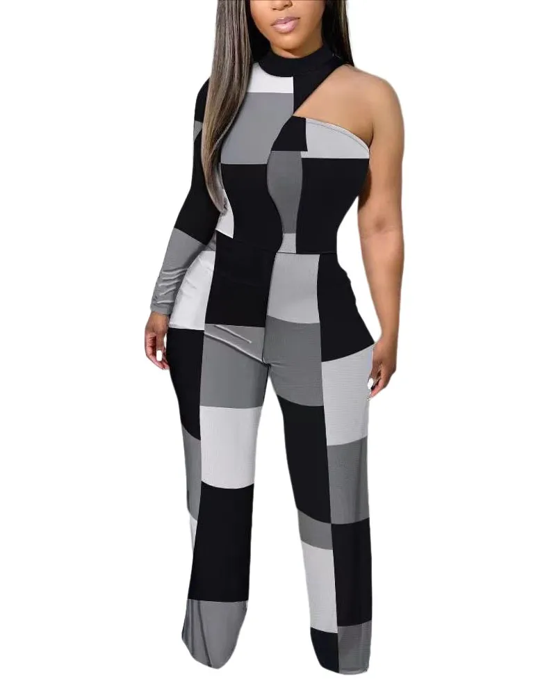 Uveng Uveng Spring And Summer New Women's Irregular Trousers Out-Shoulder Commuting Jumpsuit