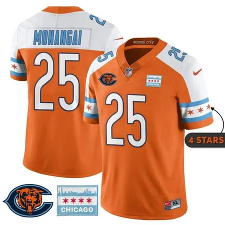 Men's Chicago Bears #25 Kyle Monangai Orange Alternate City Edition With Chicago Flag Vapor F.U.S.E. Untouchable Limited Jersey