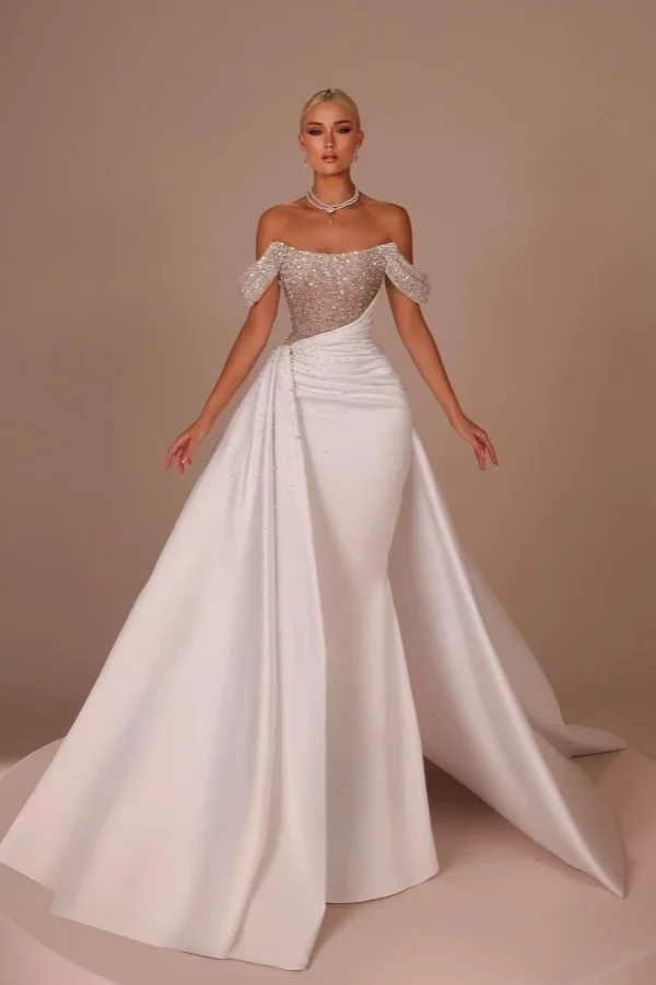 Hellodresses Off the Shoulder Strapless Mermaid Long Prom Dress With Sequins