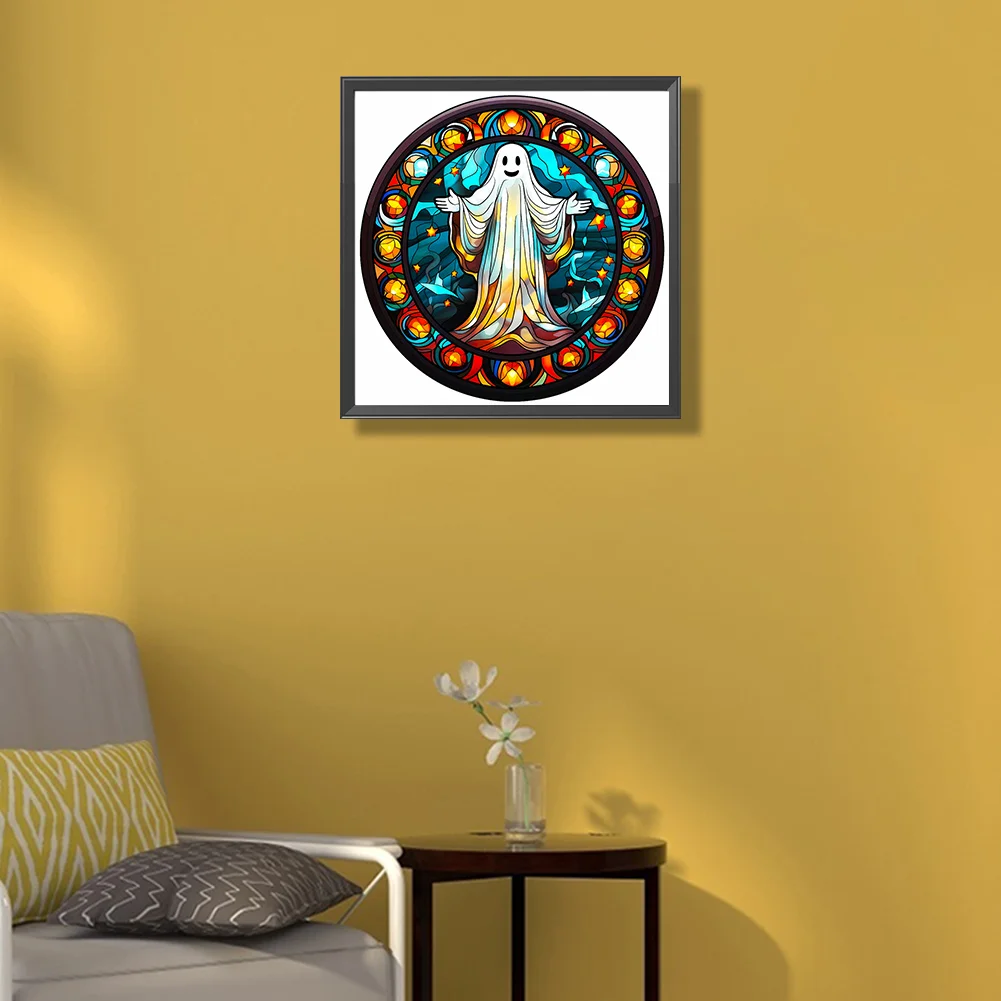 Diamond Painting - Full Round Drill - Stained Glass Halloween Ghost(Canvas|50*50cm)