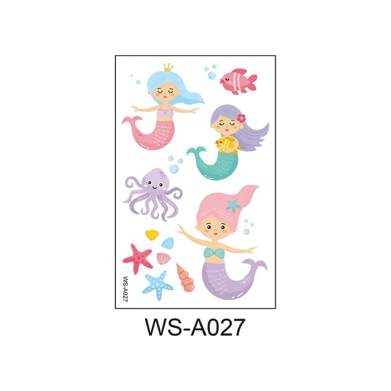 Children's cartoon mermaid tattoo stickers pink princess waterproof cute fun one-time reward stickers