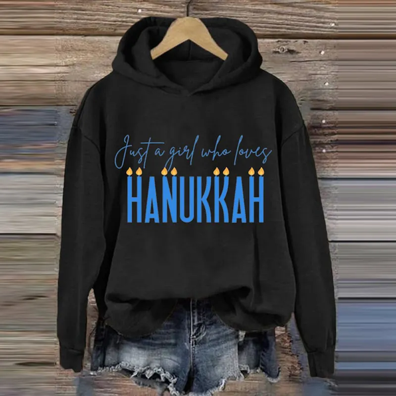Women's Just A Girl Who Likes Hanukkah Print Casual Sweatshirt