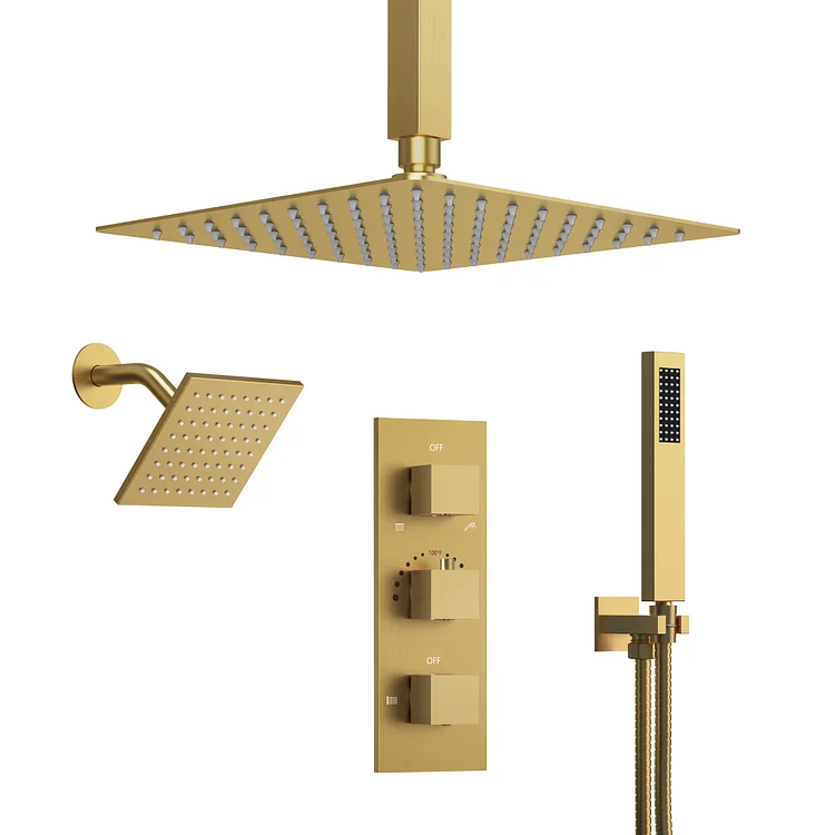 EVERSTEIN Thermostatic 3 Sprayers Shower System in Brushed Gold SFS1004A-GD12