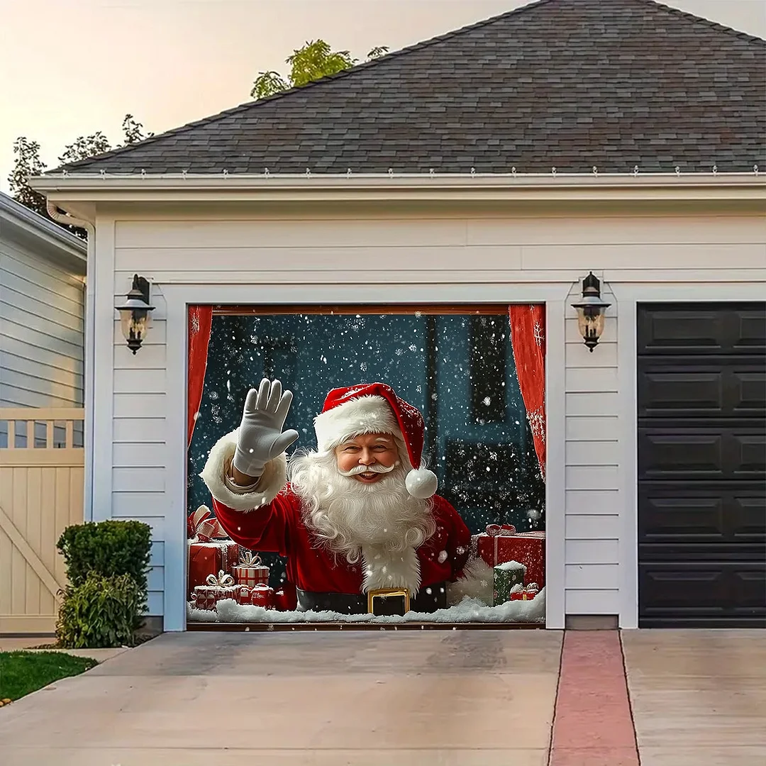 Garage Door Banner Decoration - Santa Spreading Christmas Cheer