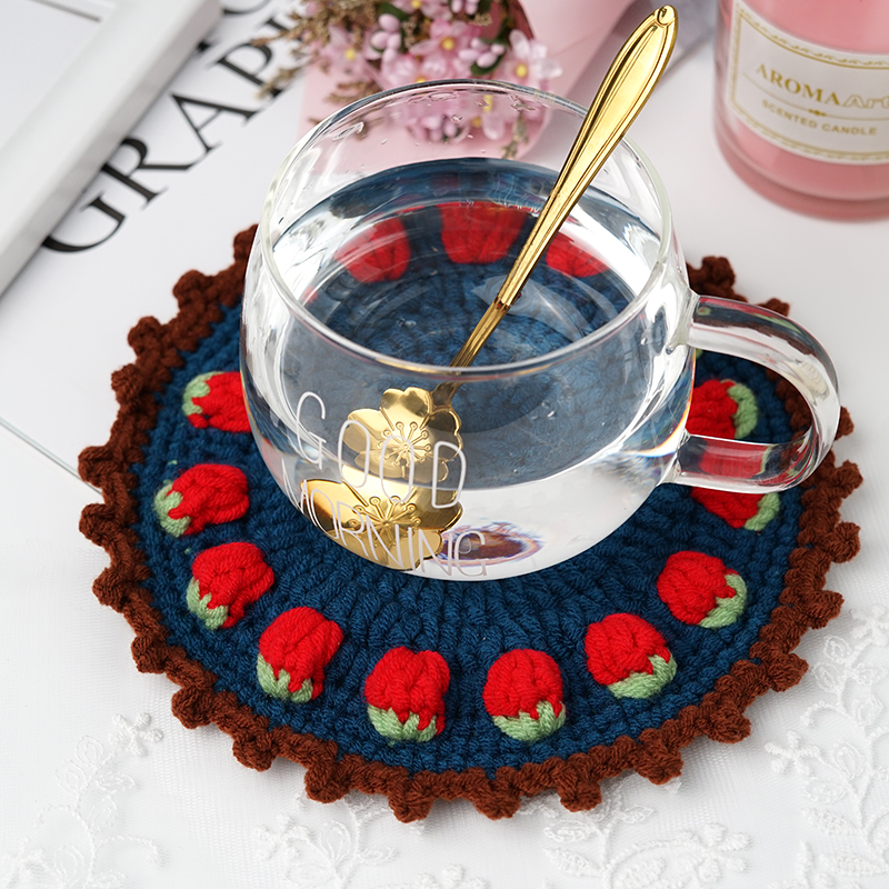 Cherry Crochet Coaster DIY Kit with Tutorial - Handmade Craft Set