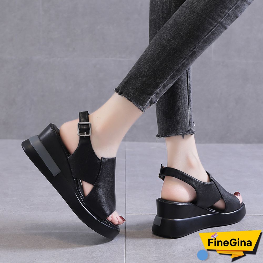 Summer Wedge Shoes For Women Sandals Solid Color Open Toe High Heels Casual Ladies Buckle Strap Fashion Female Sandalias Mujer