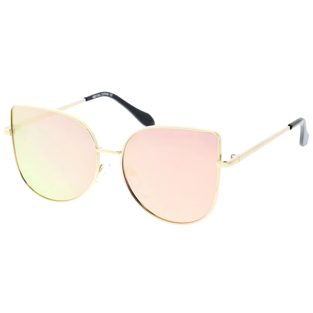 Women's Oversize Metal Cat Eye glasses With Pink Mirror Flat Lens 58mm