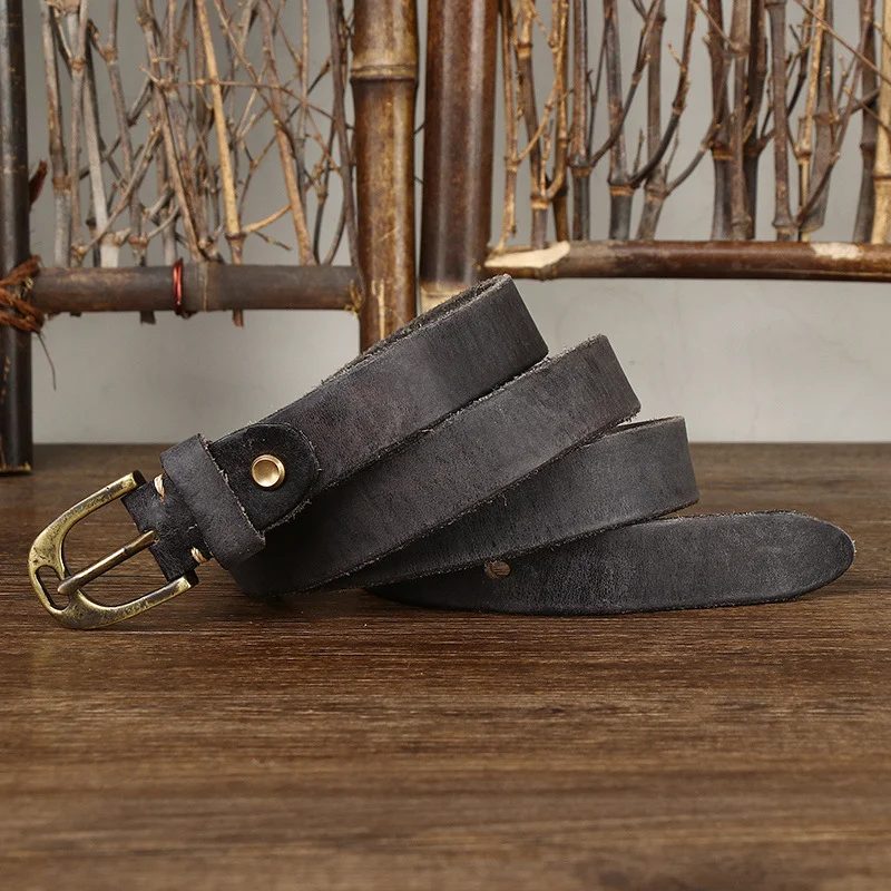 Women's Retro Cowhide Cracked Belt Pin Buckle Denim Casual Leather Belt