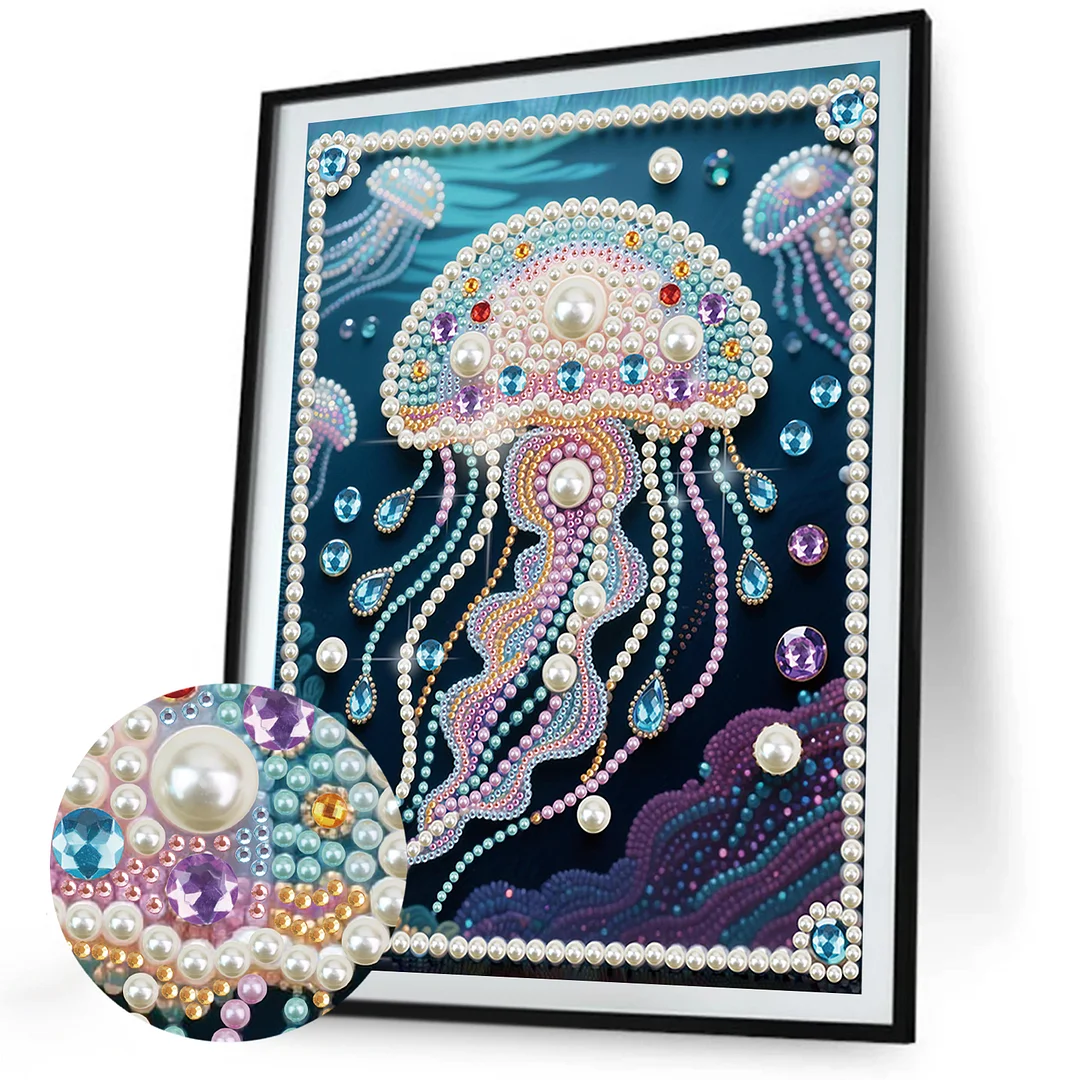 White Jellyfish DIY Partial Diamond Pearl Painting Art Kits 30x40cm Special Shape Pearl Gem Paintings Picture Arts Craft for Adults Beginners Home Wall Decor