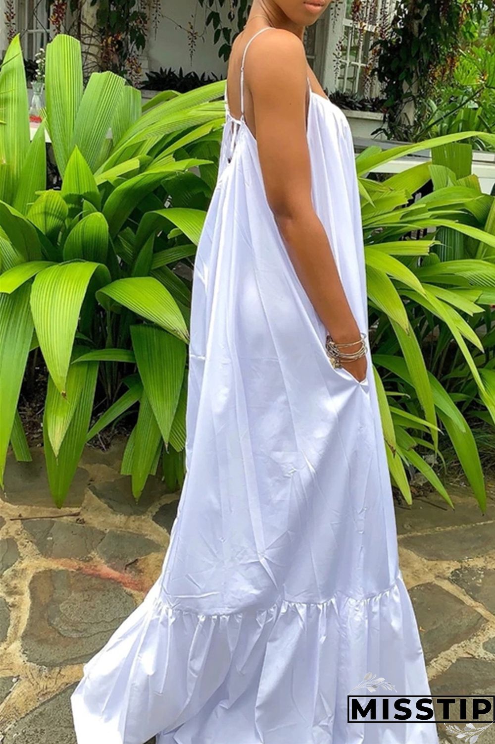 Pink Sexy Casual Solid Backless Spaghetti Strap Loose Sling Dress