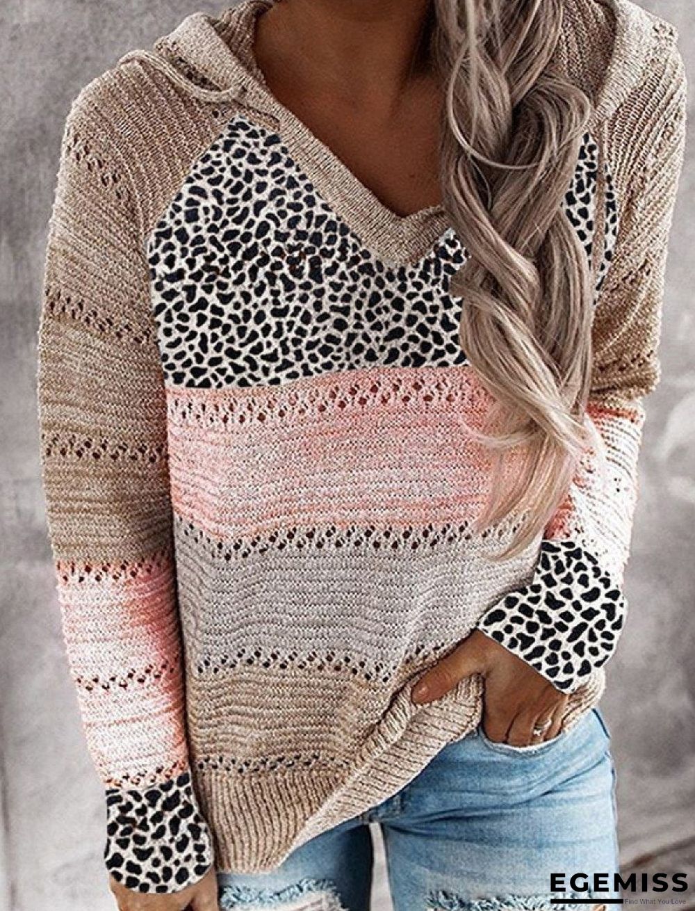 Fashion Color Block Leopard Striped Sweater | EGEMISS