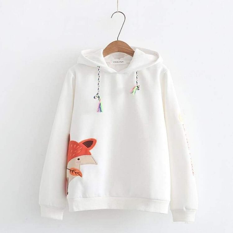 Cute Embroidery Fox Hoodie