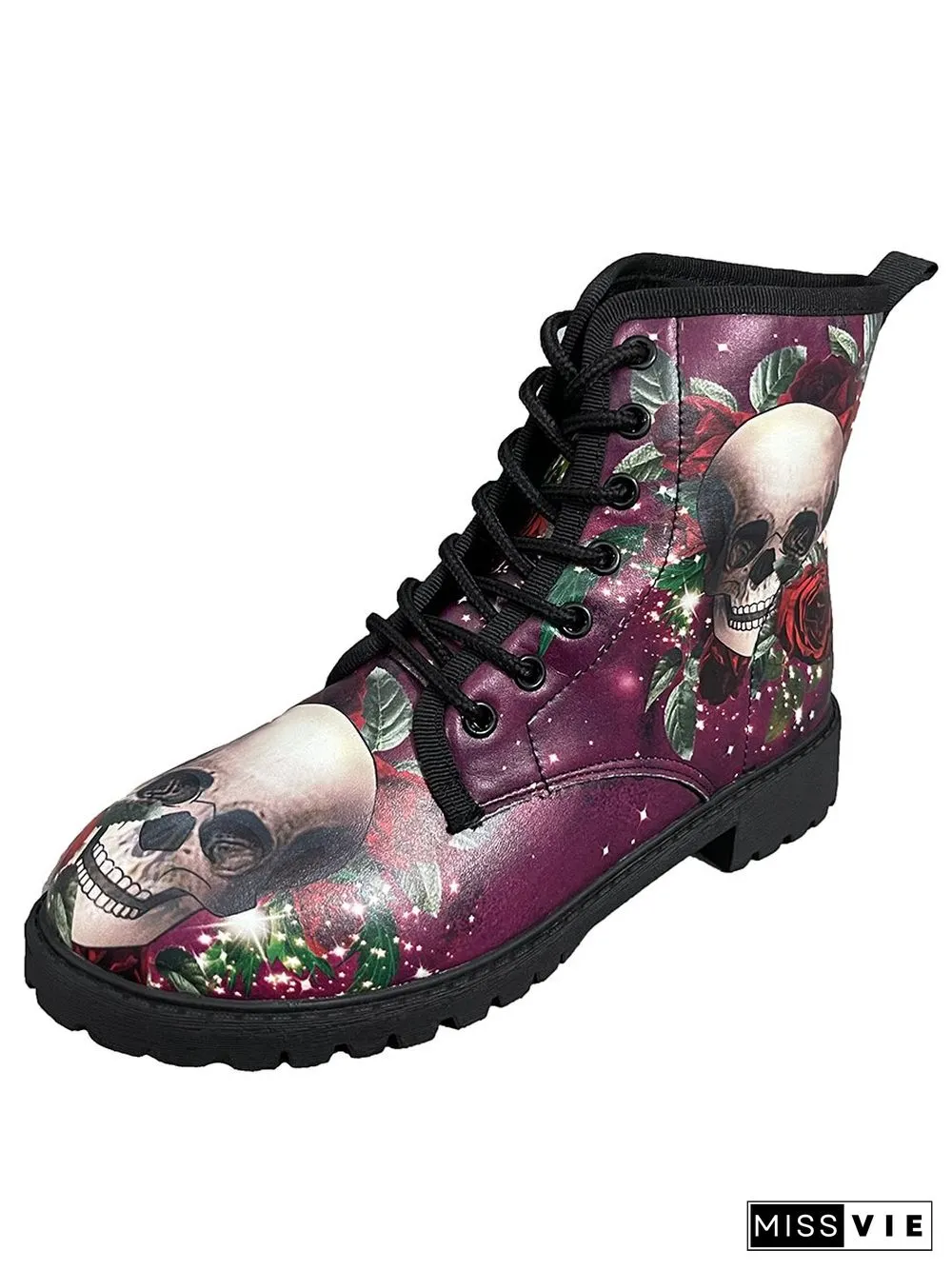Floral Street All Season Printing Party Low Heel Lace-Up Non-Slip Classic Boots Boots for Women