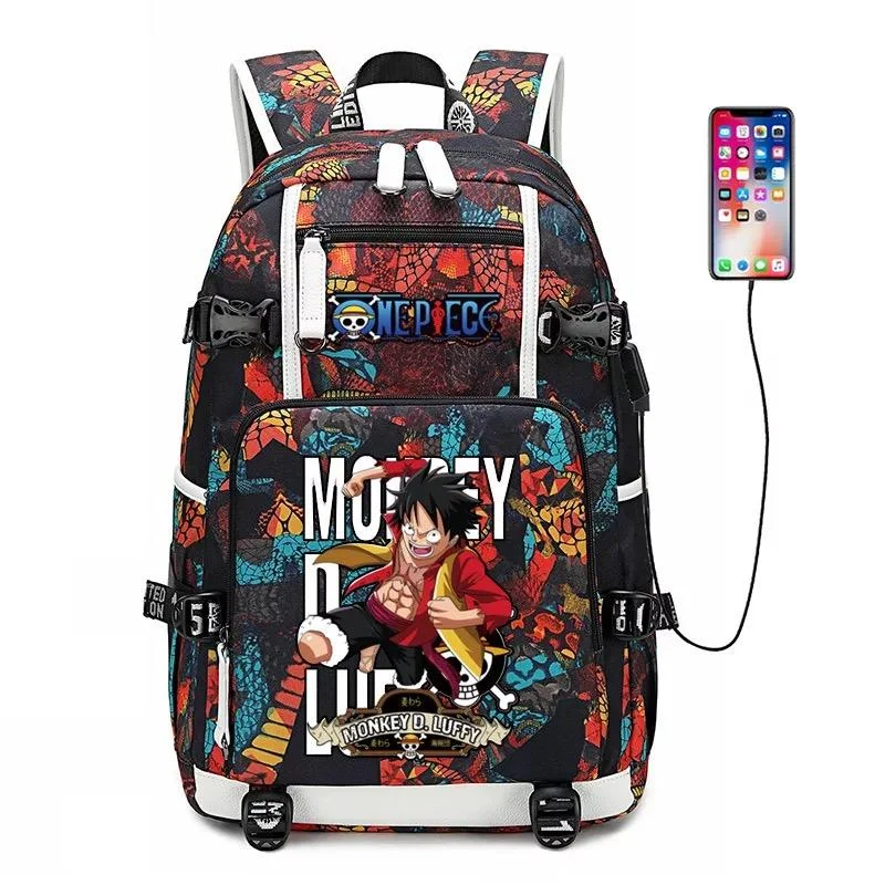 Buzzdaisy Anime One Piece Monkey D. Luffy #1 USB Charging Backpack School NoteBook Laptop Travel Bags