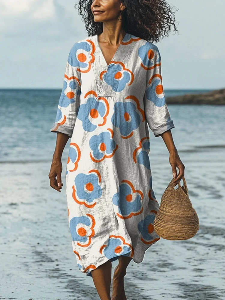 Women's Lovely Floral Art Print Cotton Dress