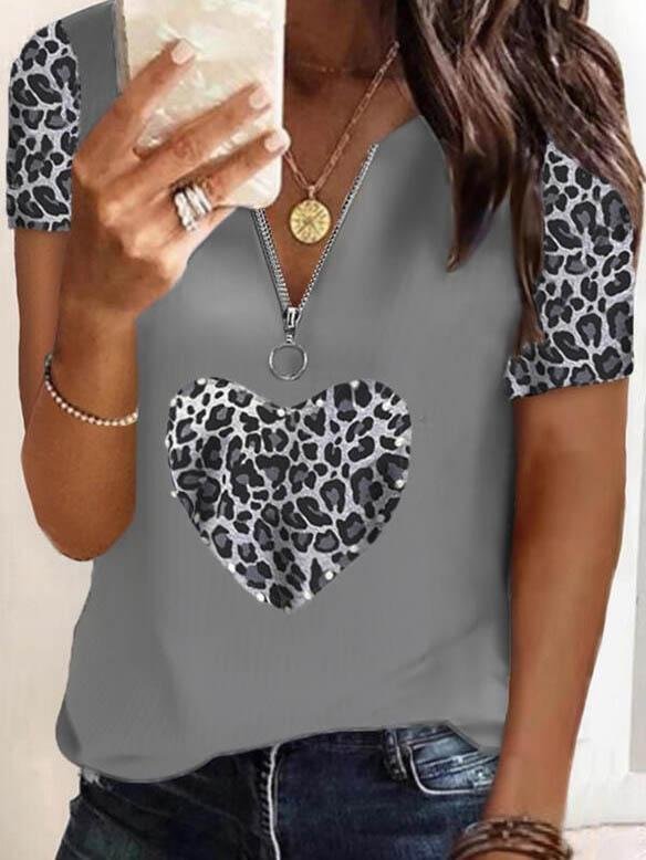 Fashion Short-Sleeved Heart Printed T-Shirt