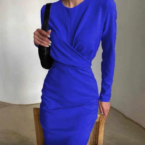 Vintage Waist Slimming Dress With Hip Wrap