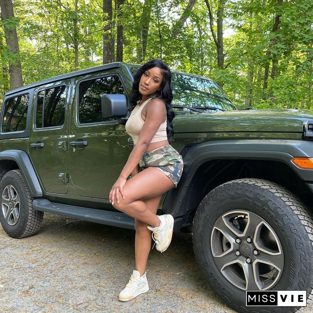 Summer New Arrivals Women High Waist Elasticated Pocket Streetwear Casual Camouflage Shorts