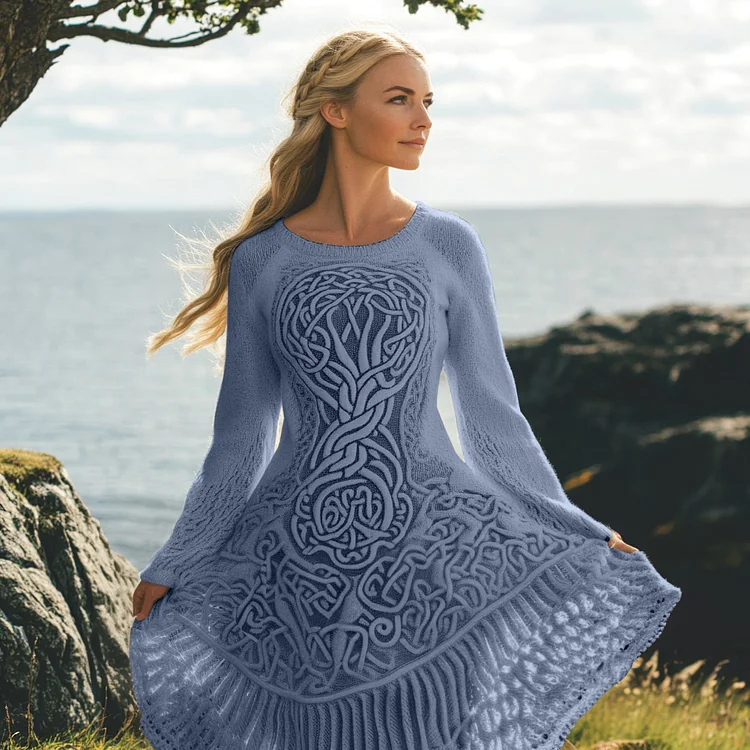 VChics Women's Celtic Knot And Tree Of Life Long Sleeve Sweater Dress
