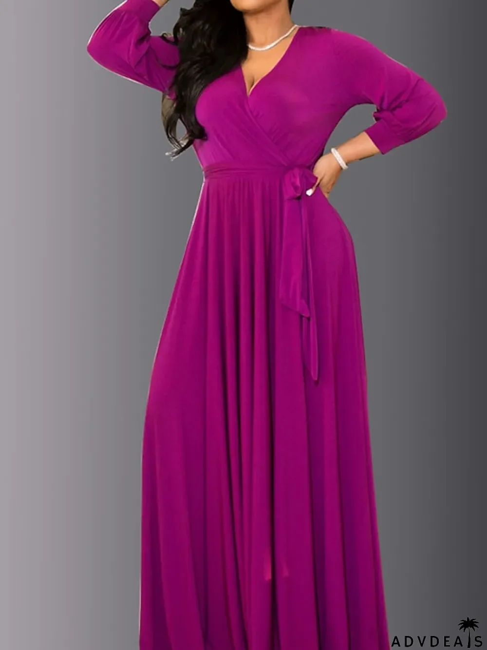 Women\u2018s Plus Size Curve Party Dress Solid Color V Neck Ruched Long Sleeve Winter Fall Elegant Prom Dress Maxi long Dress Formal Party Dress