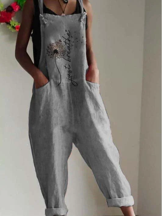 Dandelion Print Pocket Sleeveless Jumpsuit