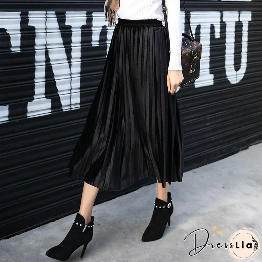 Fasion High Waist Pleated Velvet Skirt