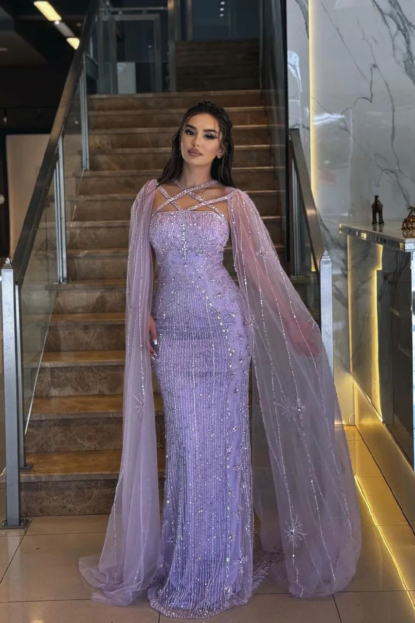 Oknass Charming Tulle Halter Appliques Mermaid Long Prom Dress With Beading